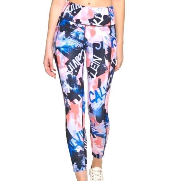CALVIN KLEIN WOMEN'S PRINTED HIGH RISE 7/8 LEGGINGS sports BLUE SIZE XX-LARGE - Picture 1 of 11